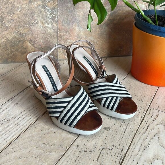 $165 FRENCH CONNECTION JANE Natural Black Designer Wedge Sandals US 8 EUR 38.5 - Picture 2 of 15